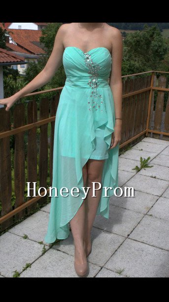 Hi-Lo Mint Green Chiffon Prom Dresses, Dresses for Prom