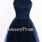 Navy Blue Beads Short Prom Dresses, Dresses for Prom