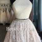 Two Piece Halter Beaded Prom Dresses, Dresses for Prom