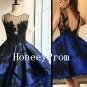 Black Applique Knee Length Prom Dresses, Dresses for Prom