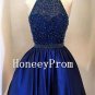 Lace Satin Halter Short Prom Dresses, Dresses for Prom