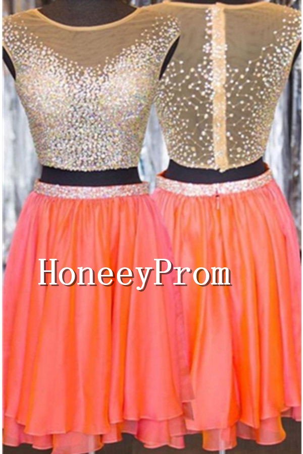Cap Sleeve Orange Short Prom Dresses, Dresses for Prom