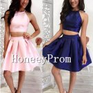 Two Piece Satin Short Prom Dresses, Dresses for Prom