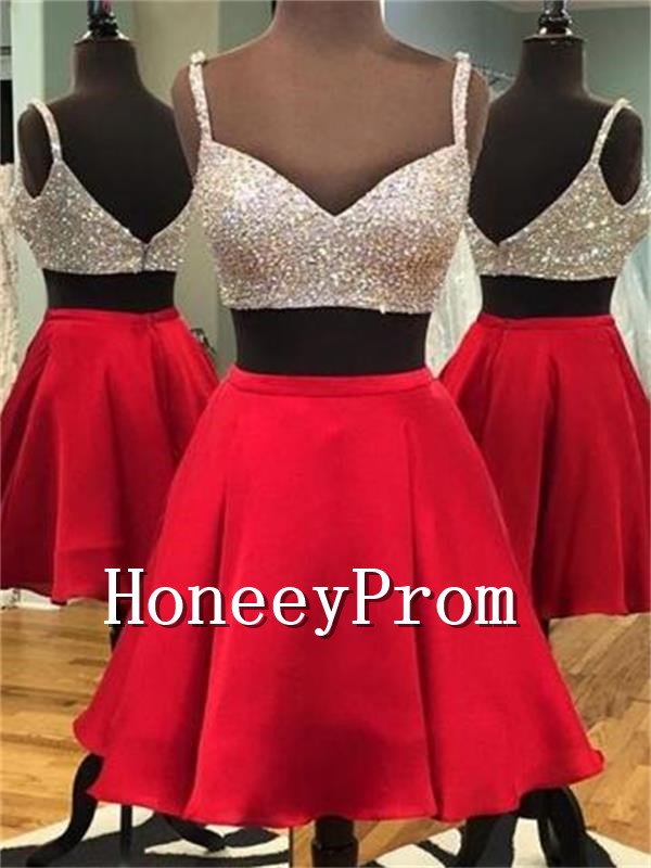 Spaghetti Straps Red Short Prom Dresses, Dresses for Prom