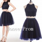 Two Piece Dark Navy Prom Dresses, Dresses for Prom