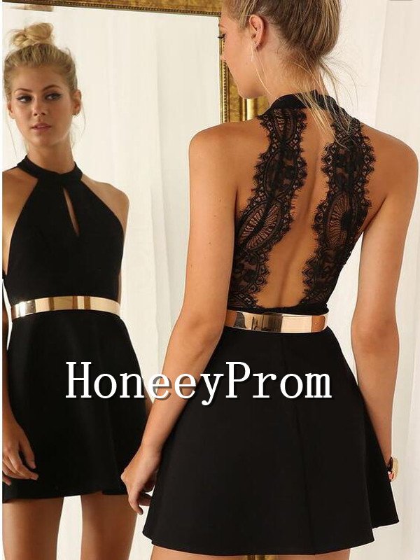 Sleeveless Black Chiffon Short Prom Dresses, Dresses for Prom