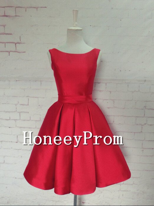 A-Line Simple Satin Red Prom Dresses, Dresses for Prom