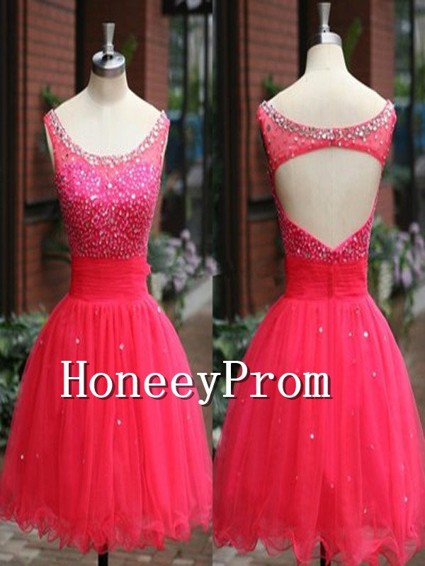 Backless Red A-Line Short Prom Dresses, Dresses for Prom