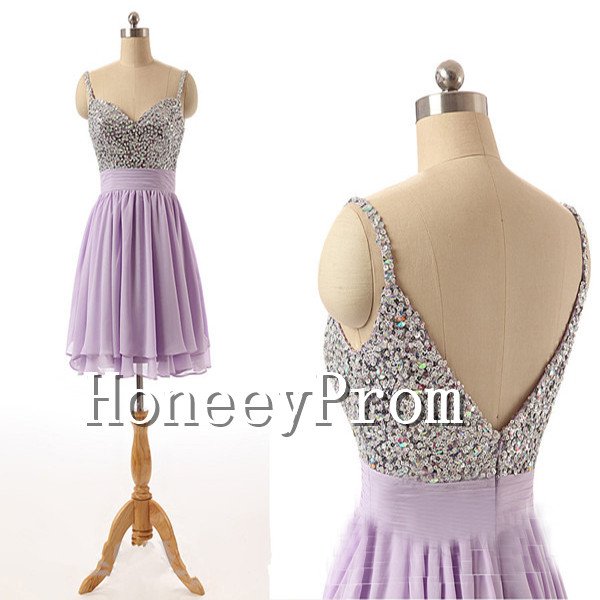 Spaghetti Straps Lavender Short Prom Dresses, Dresses for Prom