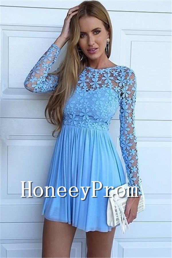 Long Sleeve Short Lace Prom Dresses, Dresses for Prom