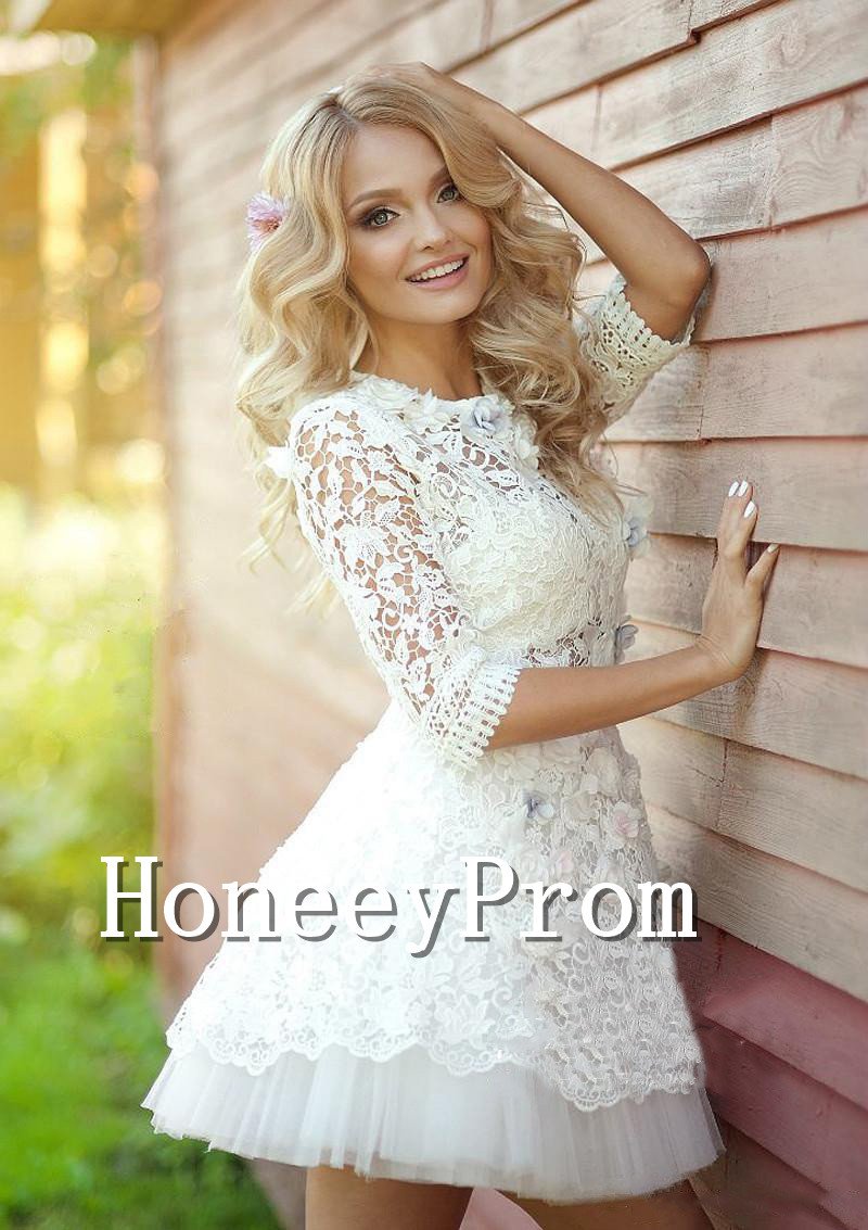 A-Line Lace Short Mini Prom Dresses, Dresses for Prom