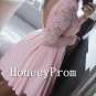 Pink Lace Backless Short Prom Dresses, Dresses for Prom