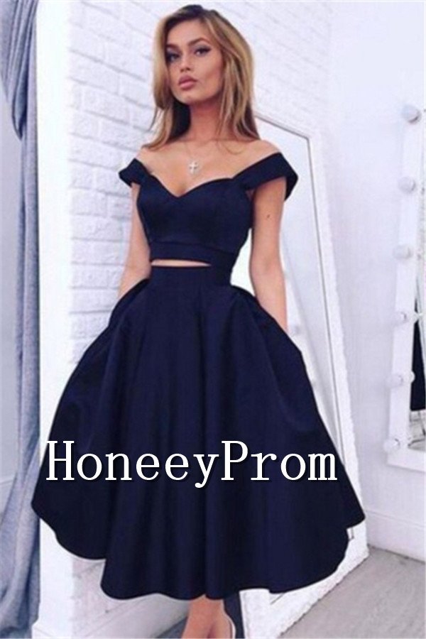 Two Piece Straps A-Line Prom Dresses, Dresses for Prom