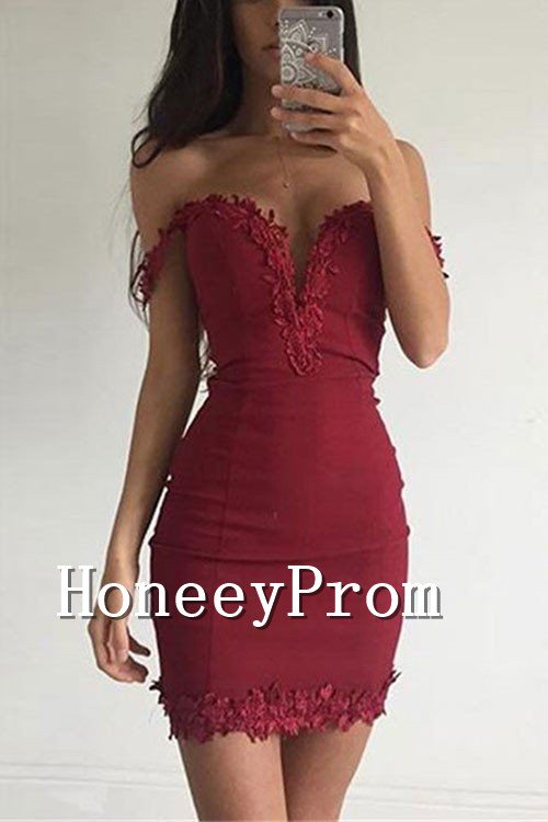 Off Shoulder Sheath Short Prom Dresses, Dresses for Prom