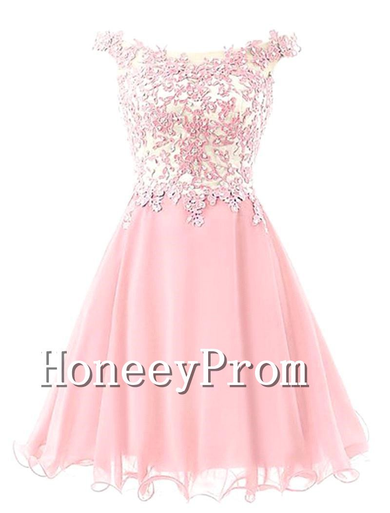 Off Shoulder Applique Short Prom Dresses, Dresses for Prom