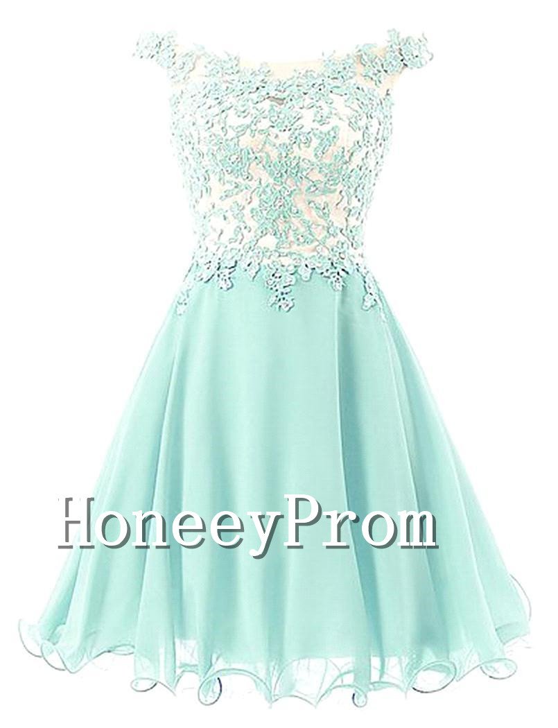 Off Shoulder Applique Short Prom Dresses, Dresses for Prom