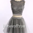 Two Piece Grey Short Prom Dresses, Dresses for Prom