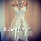 A-Line Beaded White Prom Dresses, Dresses for Prom