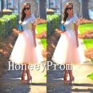 Short Sleeve Lace Tullle Prom Dresses, Dresses for Prom
