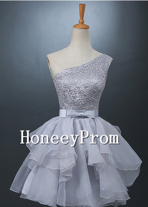 One Shoulder Ruffles Short Prom Dresses, Dresses for Prom