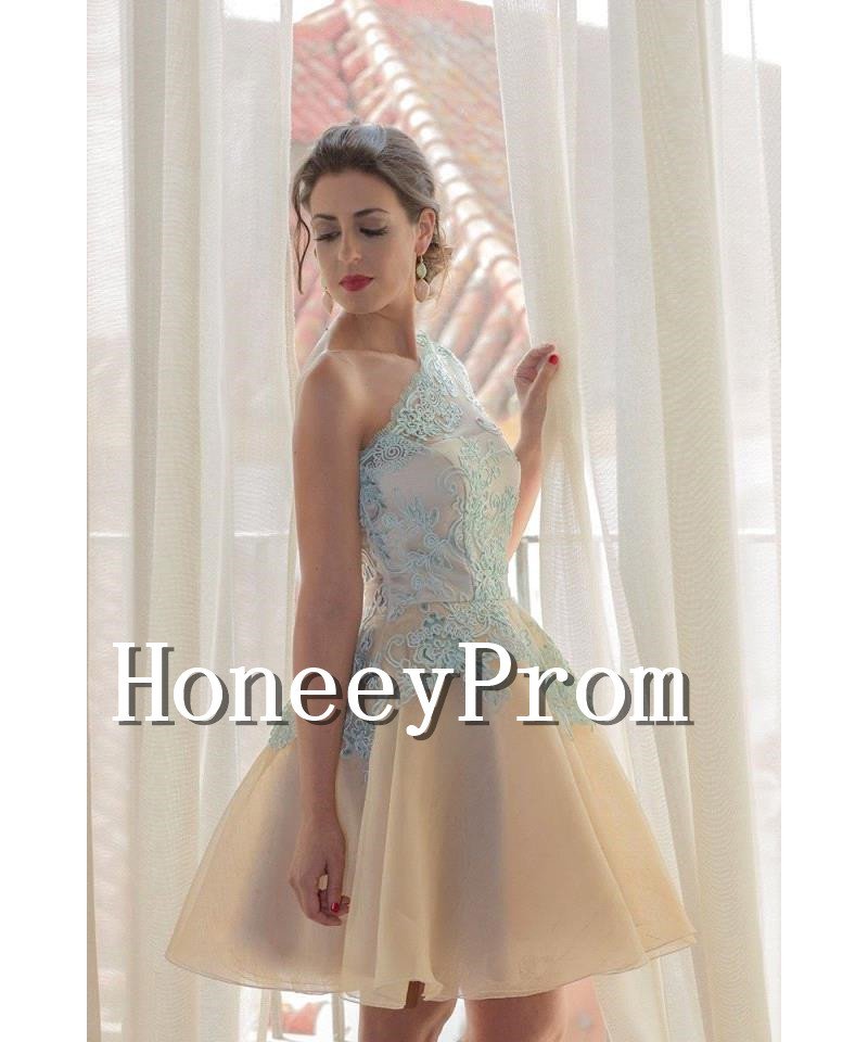 One Shoulder Applique Short Prom Dresses, Dresses for Prom
