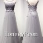 Light Grey Bandage Long Tulle Prom Dresses, Dresses for Prom