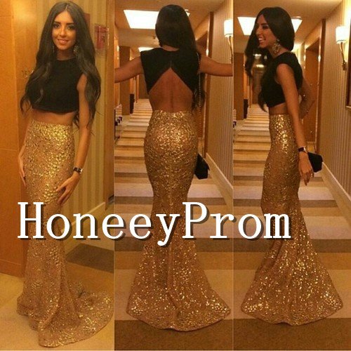 Two Piece Sequined Mermaid Prom Dresses, Dresses for Prom