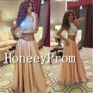 Two Piece Beaded Halter Prom Dresses, Dresses for Prom