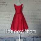 Knee Length Red Satin Prom Dresses, Dresses for Prom