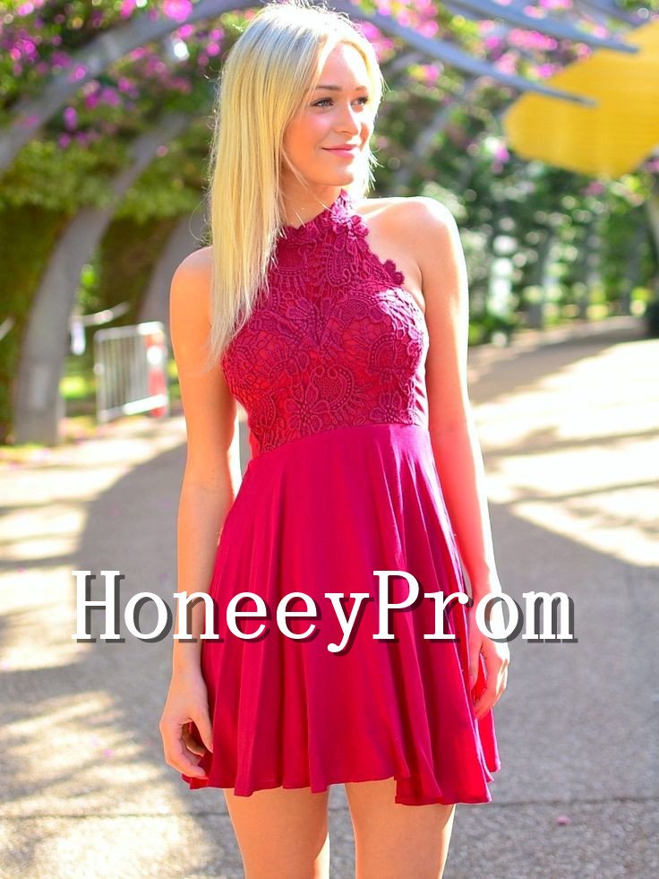High Neck Short Chiffon Prom Dresses, Dresses for Prom