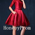 Half Sleeve Lace Satin Prom Dresses, Dresses for Prom