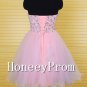 Pink Organza Short Beads Prom Dresses, Dresses for Prom