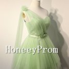 One Shoulder Green Tulle Prom Dresses, Dresses for Prom