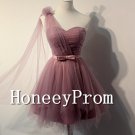 One Shoulder Purple Tulle Prom Dresses, Dresses for Prom