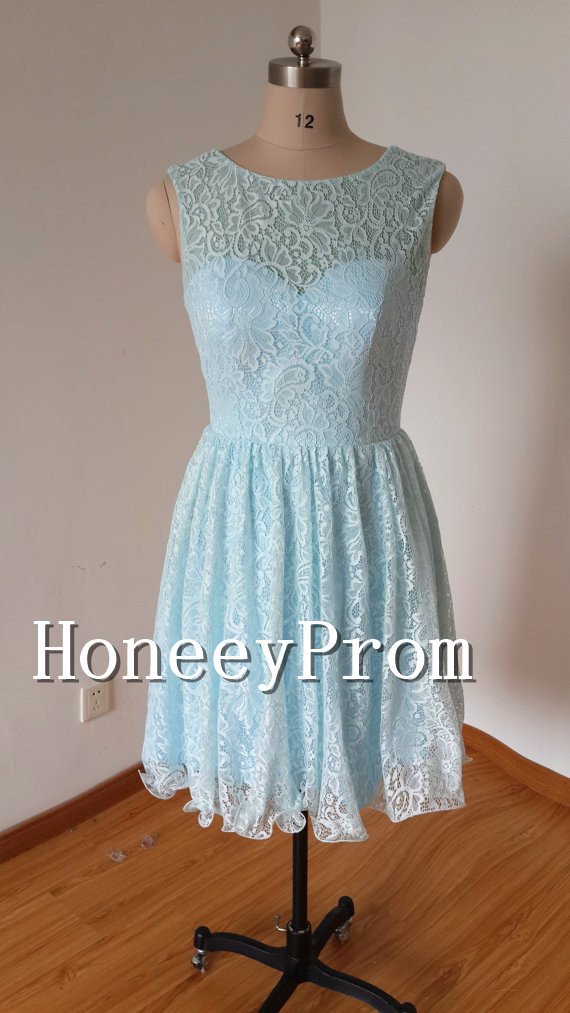 Light Sky Blue Lace Prom Dresses, Dresses for Prom