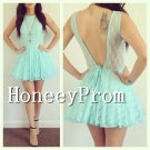 V-Back Mint Lace Prom Dresses, Dresses for Prom