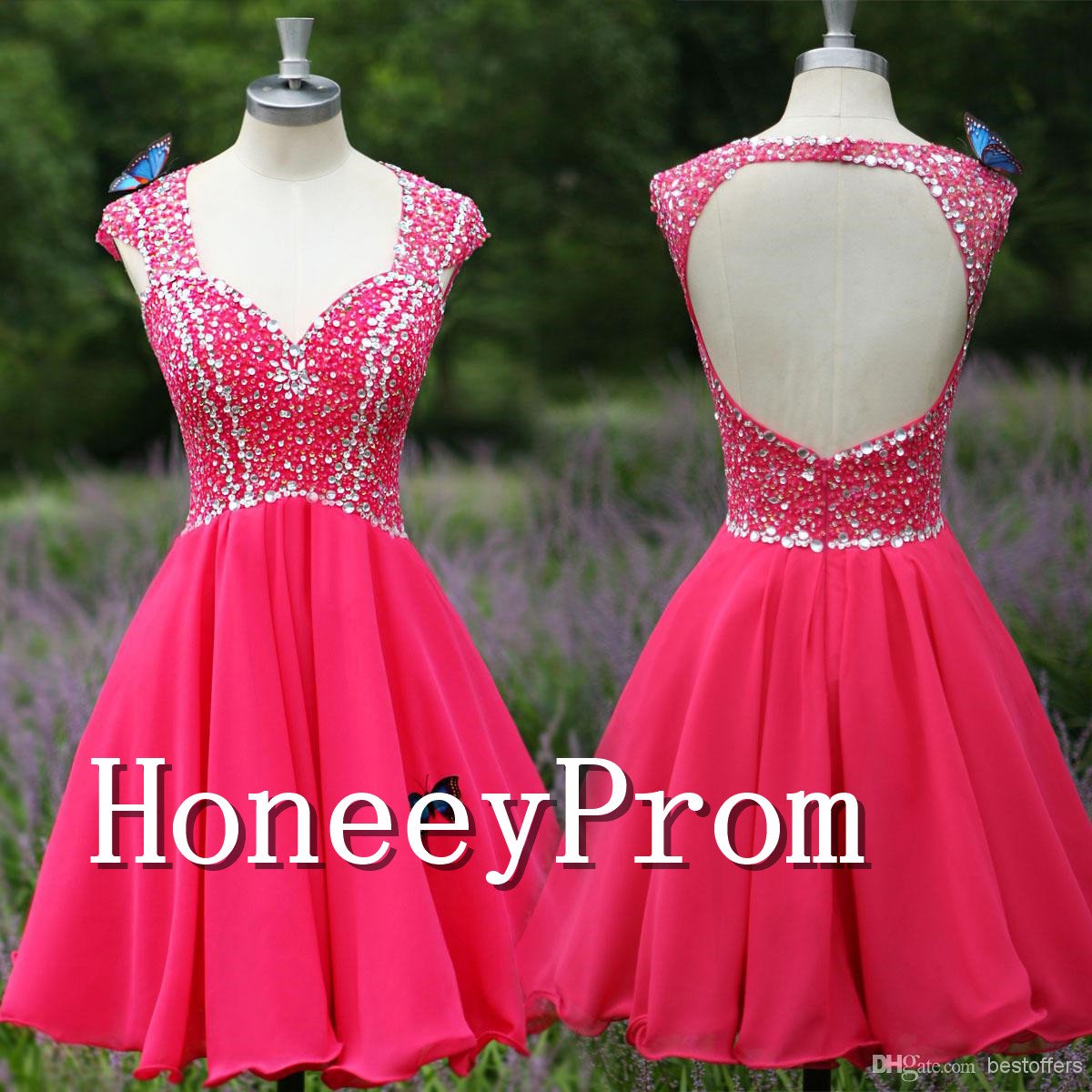 Modern V-neck Cap Sleeve Prom Dresses, Dresses for Prom