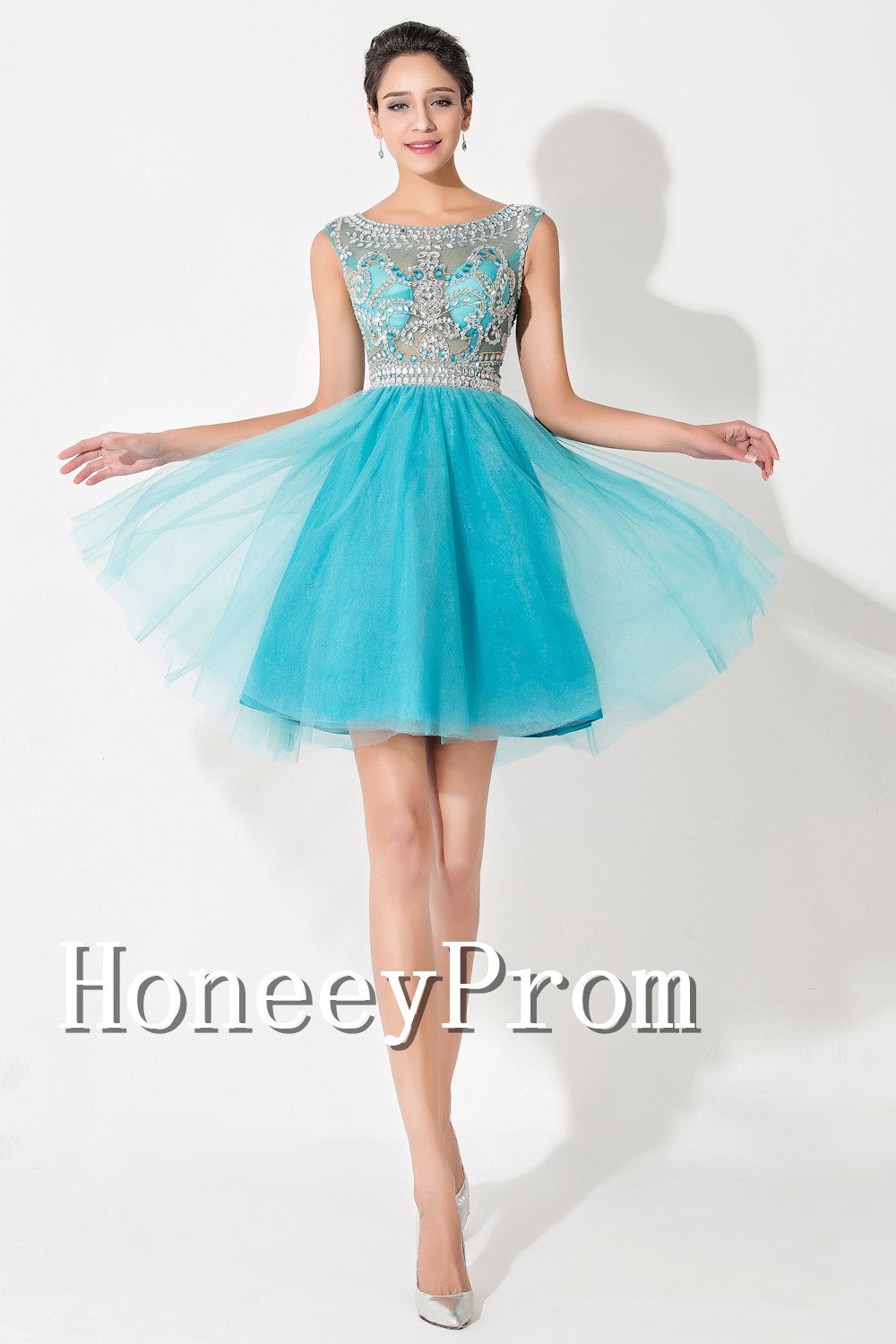 llusion Cap Sleeve Tulle Prom Dresses, Dresses for Prom
