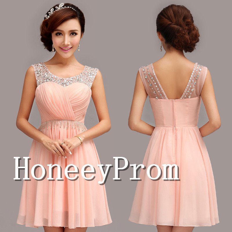Sleeveless Beaded Short Mini Prom Dresses, Dresses for Prom