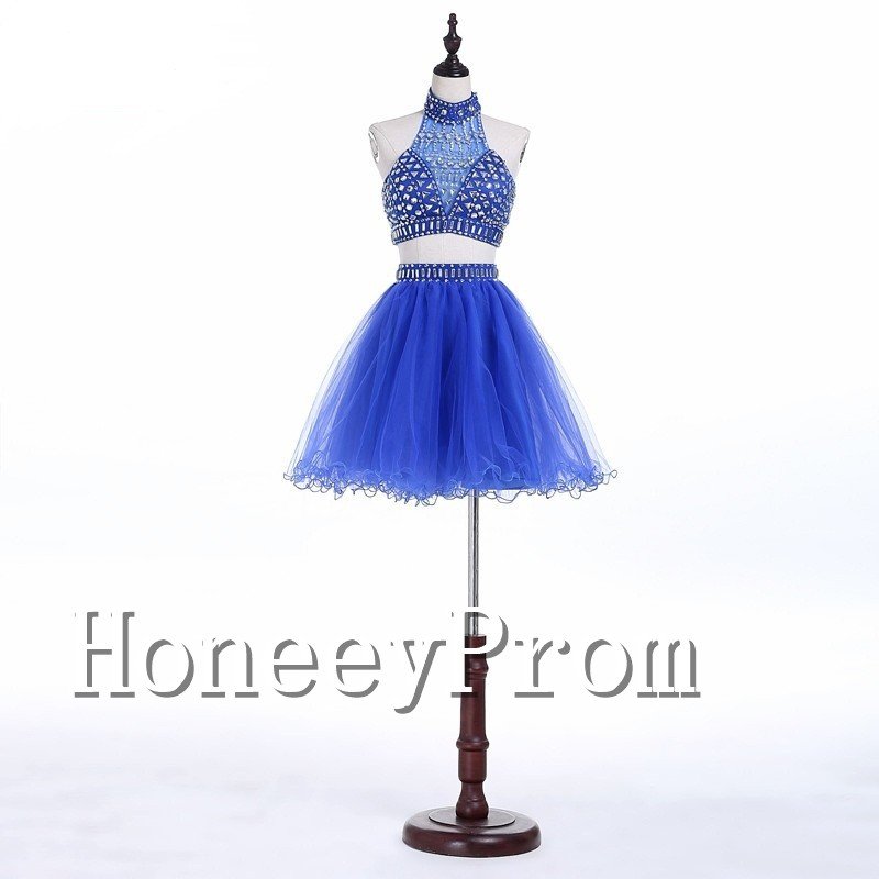 Two Piece Short Beading Prom Dresses, Dresses for Prom