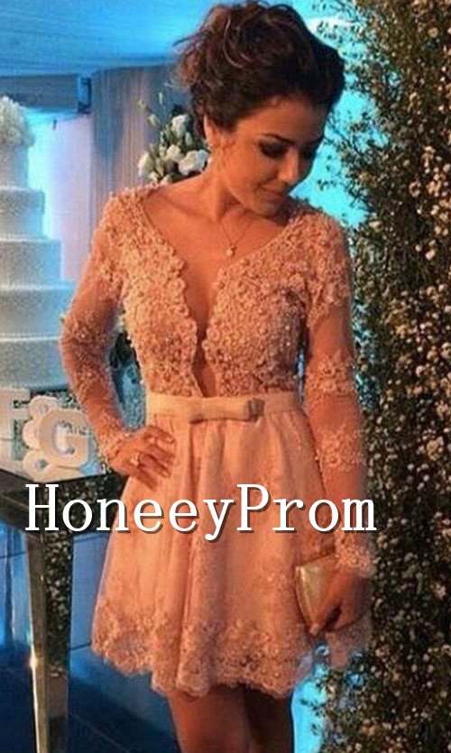 Beaded Deep V-Neck Bow Sexy Prom Dresses, Dresses for Prom