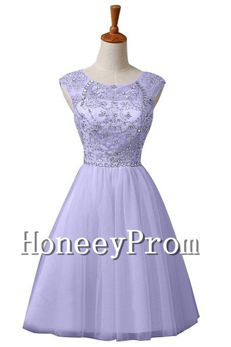Short A-Line Tulle Sequins Prom Dresses, Dresses for Prom