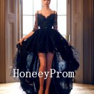 High Low Beaded Long Sleeve Prom Dresses, Dresses for Prom