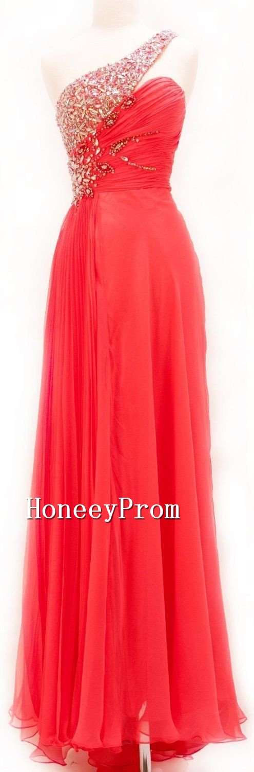 One Shoulder A-Line Long Prom Dresses, Dresses for Prom