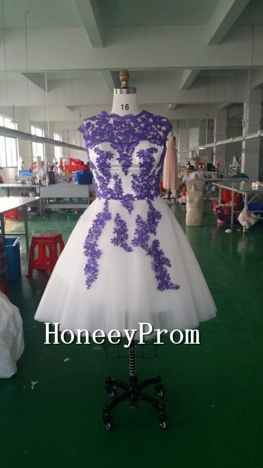Cap Sleeve Applique Knee Length Prom Dresses, Dresses for Prom