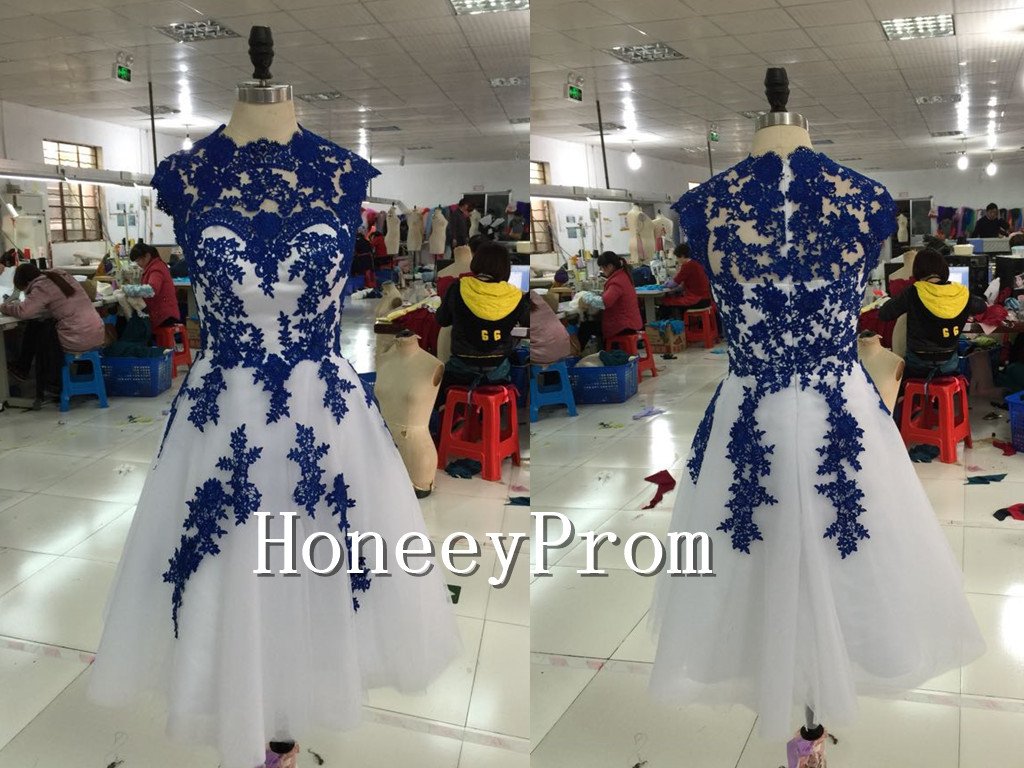 Cap Sleeve Applique Knee Length Prom Dresses, Dresses for Prom