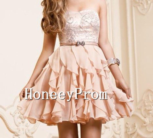 Strapless Ruffle Short Prom Dresses, Dresses for Prom
