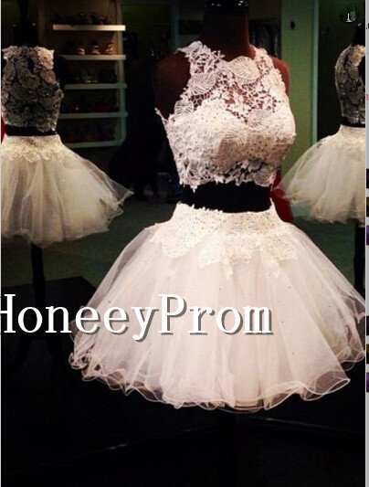 Two Piece Lace Short Prom Dresses, Dresses for Prom