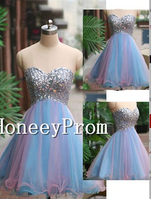 Strapless Beading Short A-Line Prom Dresses, Dresses for Prom