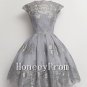 A-line Lace Short Grey Prom Dresses, Dresses for Prom